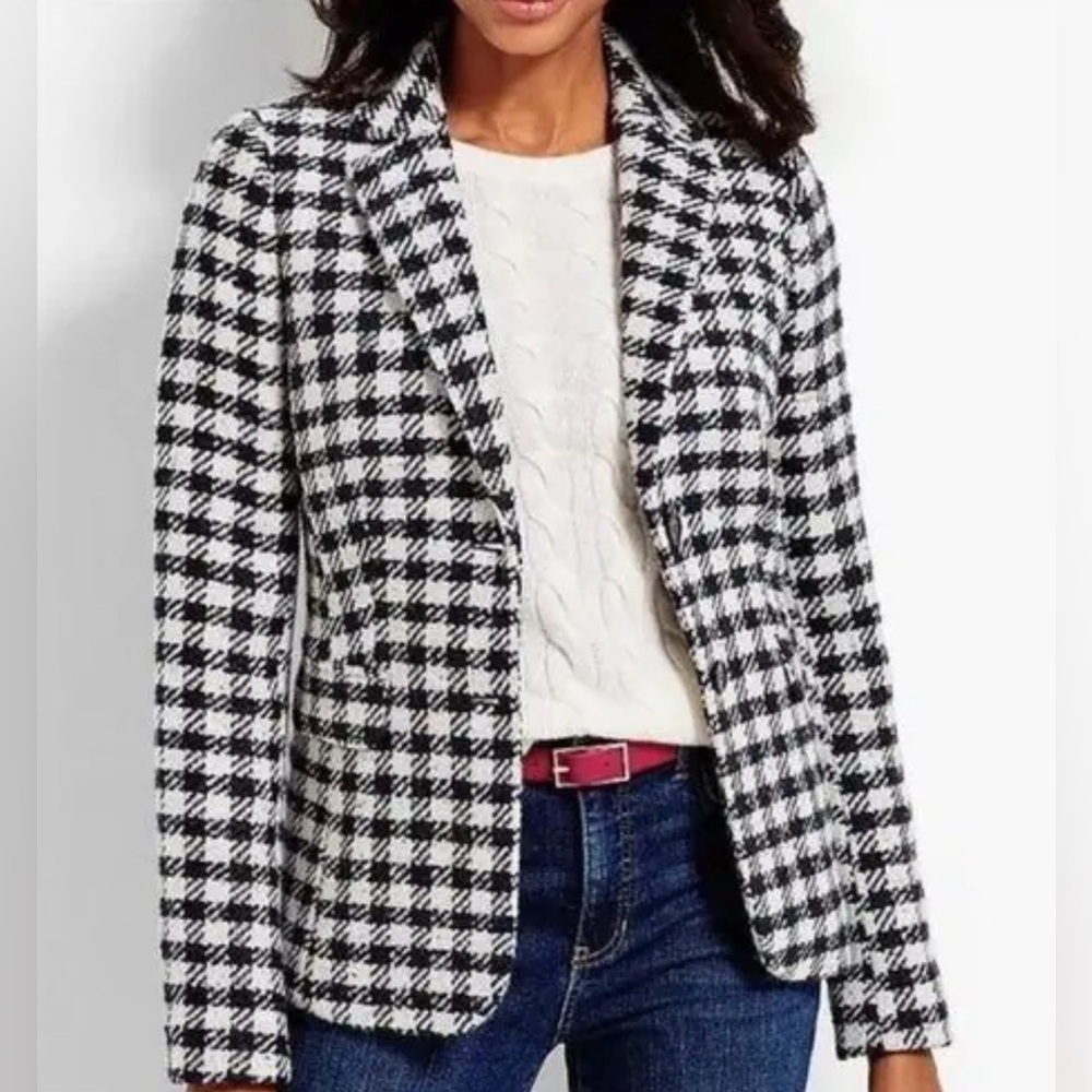 Talbots Navy and White Houndstooth Jacket